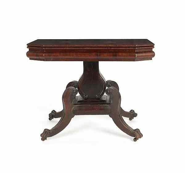 Appraisal: New England late Federal mahogany card table ca h w