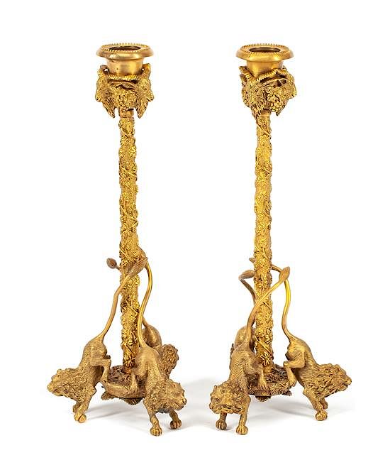 Appraisal: A Pair of English Gilt Bronze Candlesticks Height inches A