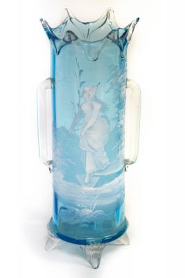 Appraisal: A Mary Gregory type blue glass vase with white enamel