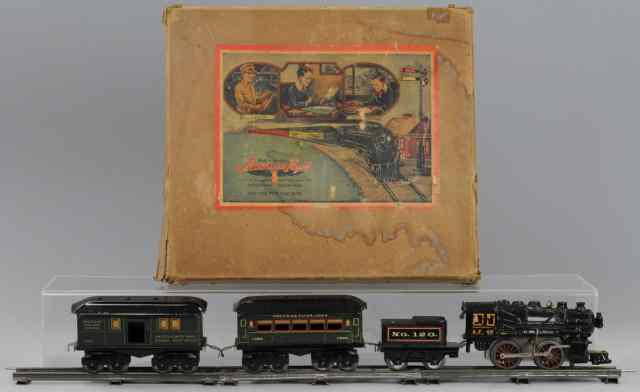 Appraisal: AMERICAN FLYER BOXED TRAIN SET Includes AF clockwork cast iron