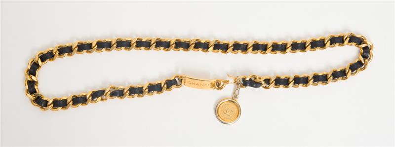 Appraisal: CHANEL LEATHER AND METAL CHAIN BELT in Property of Estate