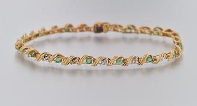 Appraisal: A Ladies' Diamond and Emerald Bracelet k yellow gold bracelet