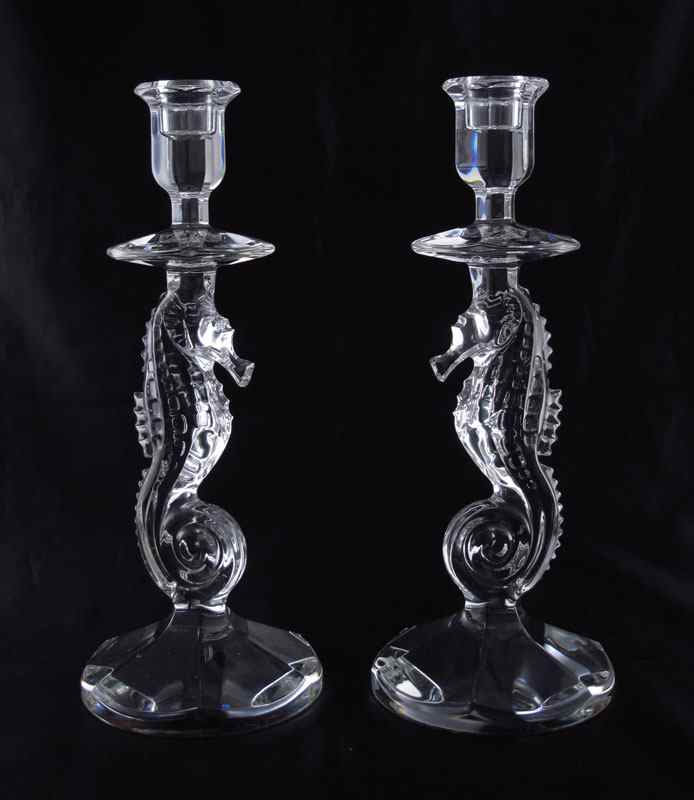 Appraisal: WATERFORD CRYSTAL ''OCEANA'' SEAHORSE CANDLESTICKS '' tall