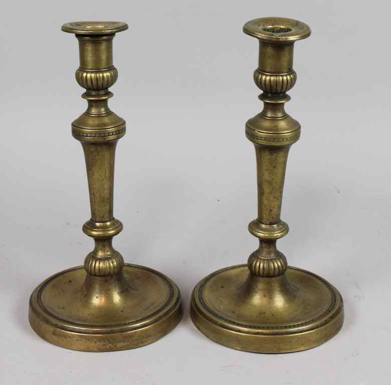 Appraisal: PAIR OF EMPIRE STYLE BRASS CANDLESTICKS late th early th