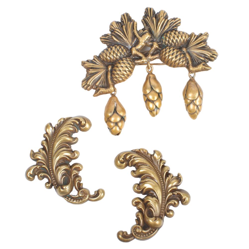 Appraisal: JOSEFF OF HOLLYWOOD GOLD TONE PIN BROOCH WITH PINE BOUGHS