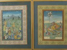 Appraisal: Two Indian paintings one depicting a hunting scene each x