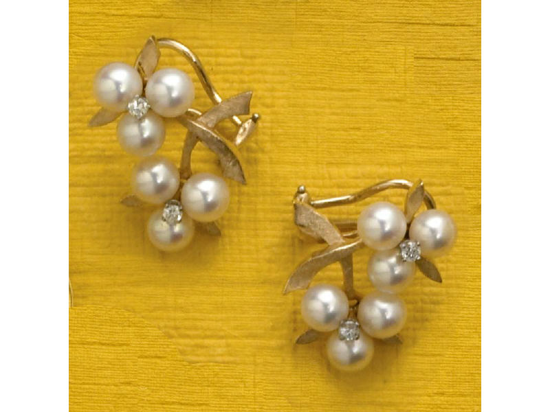 Appraisal: K PEARL AND DIAMOND EARRINGS with cultured pearls and diamonds