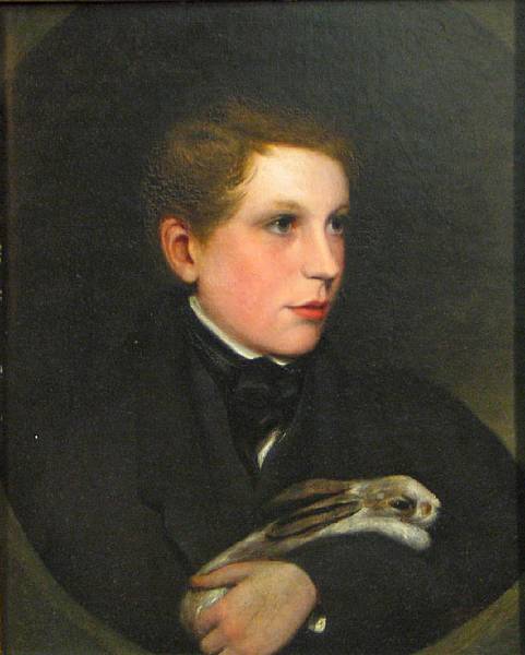 Appraisal: British School th Century A boy with his pet rabbit