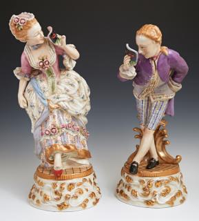 Appraisal: Pair of Meissen Style Porcelain Figures th c of a