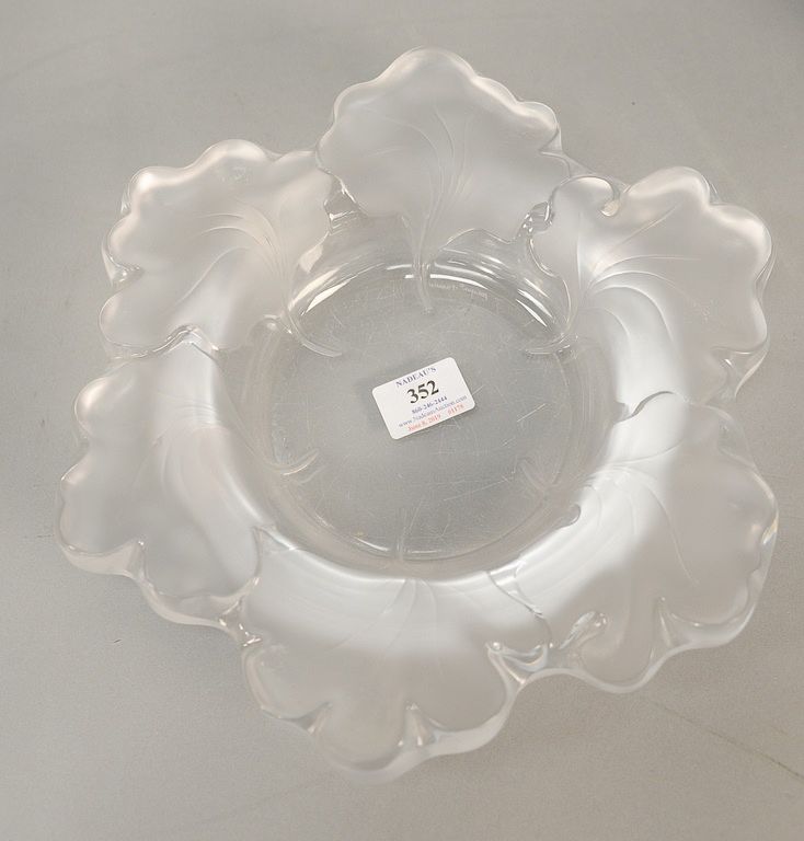 Appraisal: Large Lalique crystal floral leaf dish signed Lalique France ht