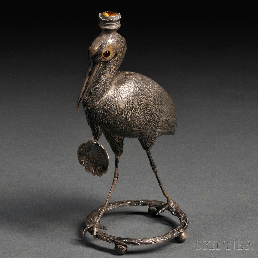 Appraisal: Silver Bird-form Spice Container probably Netherlands apparently unmarked formed as