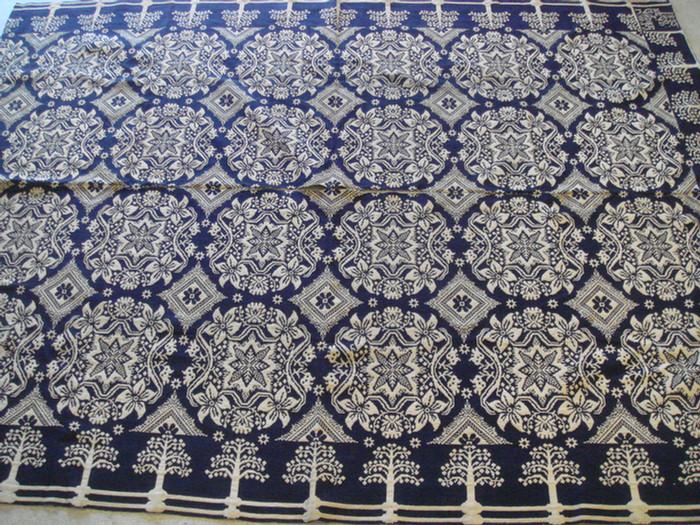 Appraisal: Blue white Jacquard coverlet signed Lowly Andrews Reading x Estimate