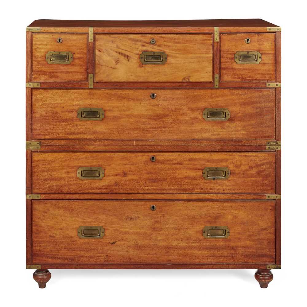 Appraisal: Y MAHOGANY AND ROSEWOOD BRASS BANDED SECRETAIRE CAMPAIGN CHEST TH