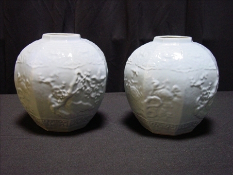 Appraisal: PAIR OF CHINESE CLAIR-DE-LUNE-GLAZED OCTAGONAL JARS Qing Dynasty late th