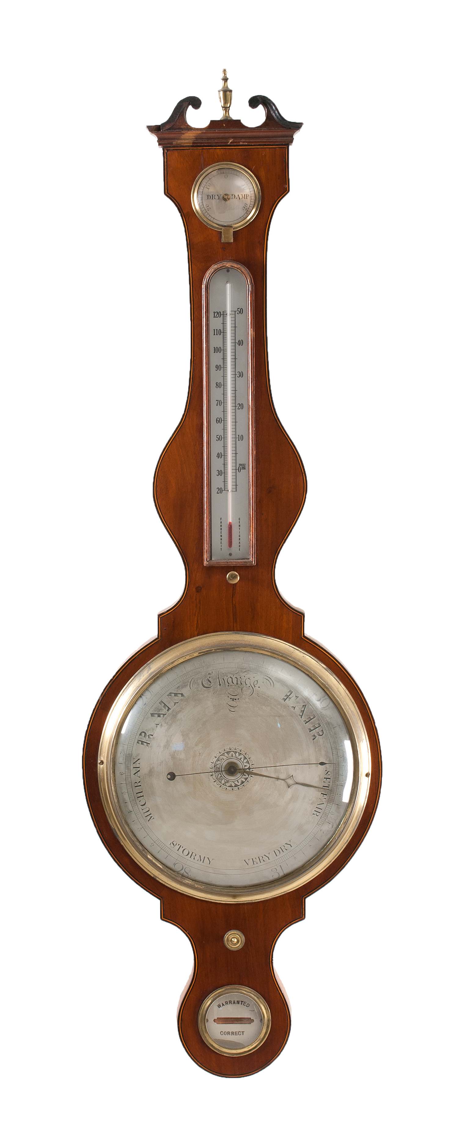 Appraisal: WHEEL-TYPE BAROMETER Late th CenturyWith hydrometer and thermometer Case with