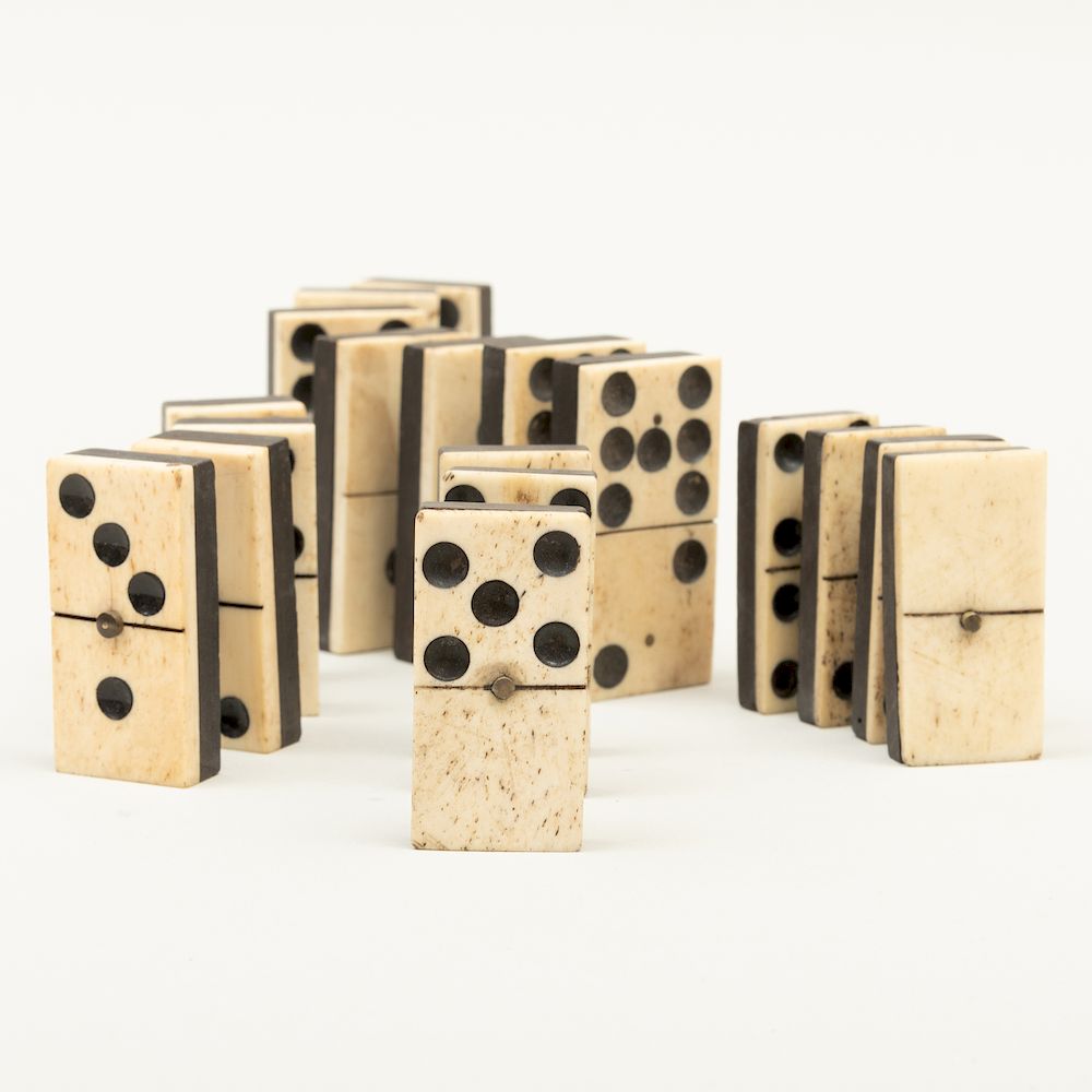 Appraisal: Three Sets of Bone and Stained Wood Dominos Three wooden