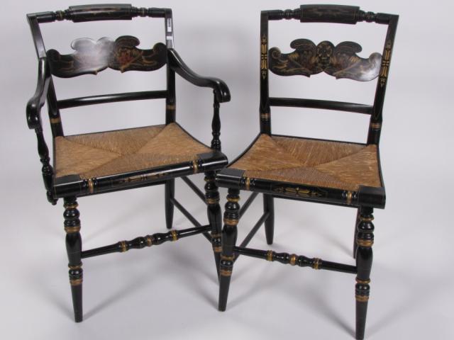 Appraisal: Set of Eight Hitchcock Painted Chairs including two host chairs