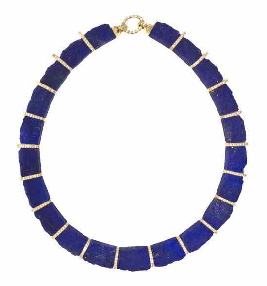 Appraisal: An Karat Yellow Gold Lapis Lazuli and Diamond Collar Necklace