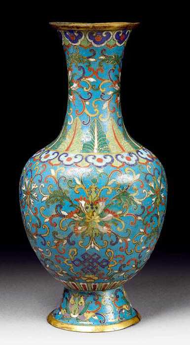 Appraisal: SMALL BALUSTERVASE China th century H cm Cloisonn decoration of