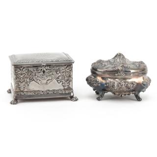 Appraisal: Collection of Two Antique or Vintage Silverplate Repousse Boxes Includes