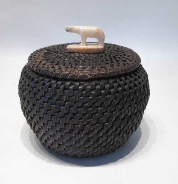 Appraisal: NORTHWEST NATIVE AMERICAN LIDDED BASKET hand woven coil type baleen