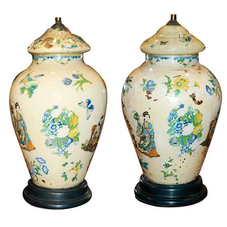 Appraisal: Pair of Chinoiserie Decorated Reverse Painted Glass Lamps Estimate -