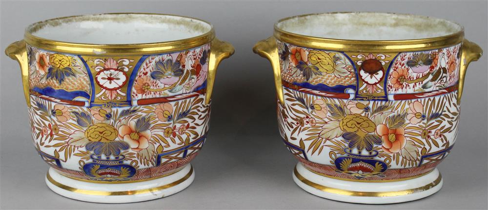 Appraisal: TWO ENGLISH IMARI PATTERN FRUIT COOLERS ca possibly Turner of