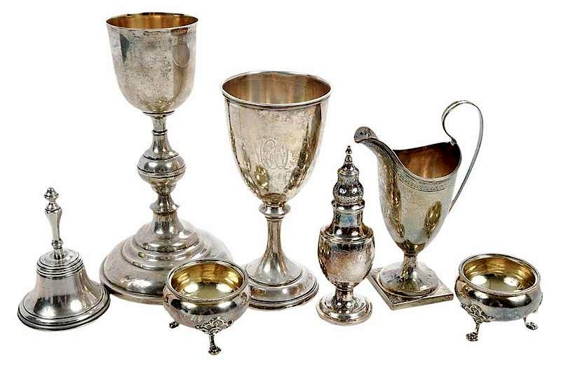 Appraisal: Seven Pieces Silver Hollowware th century including Continental silver chalice