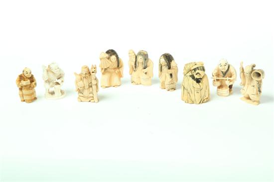 Appraisal: NINE IVORY NETSUKES Japan st half- th century Scholar tradesmen