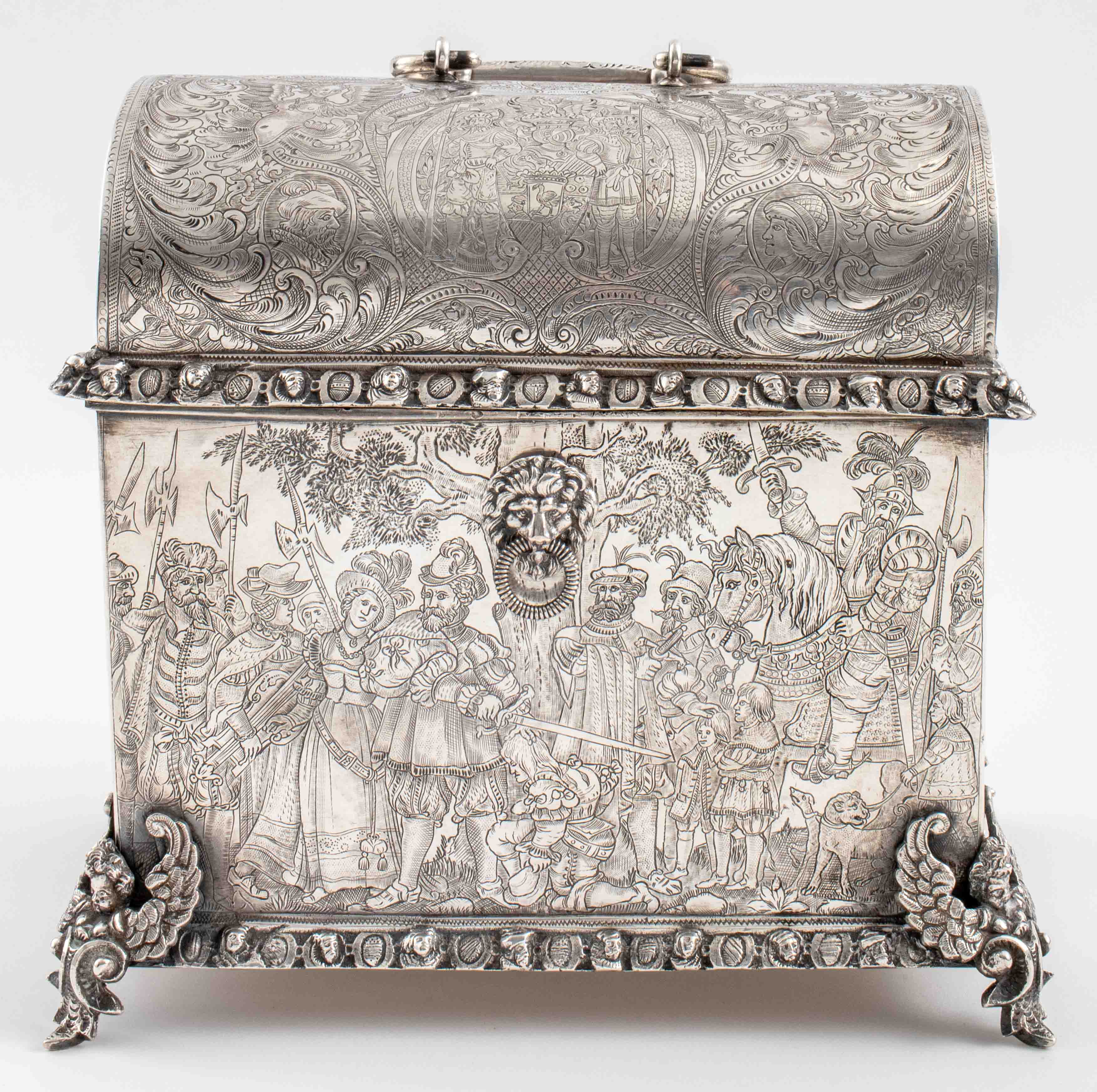 Appraisal: CONTINENTAL SILVER MARRIAGE CASKET ANTIQUE Continental silver marriage casket with