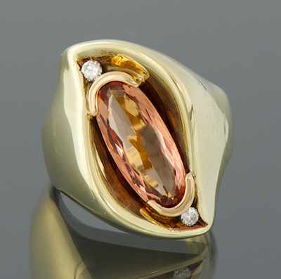 Appraisal: A Ladies' Padparadsha Sapphire and Diamond Ring k yellow gold