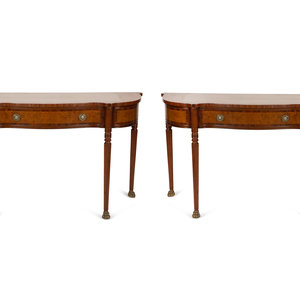 Appraisal: A Pair of Regency Style Mahogany and Maple Veneer Console