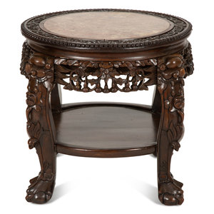 Appraisal: A Chinese Carved Hardwood Low Stand with Inset Marble Top