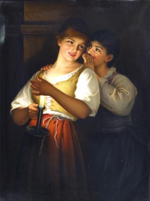 Appraisal: A BERLIN PORCELAIN PLAQUE painted with a boy and girl