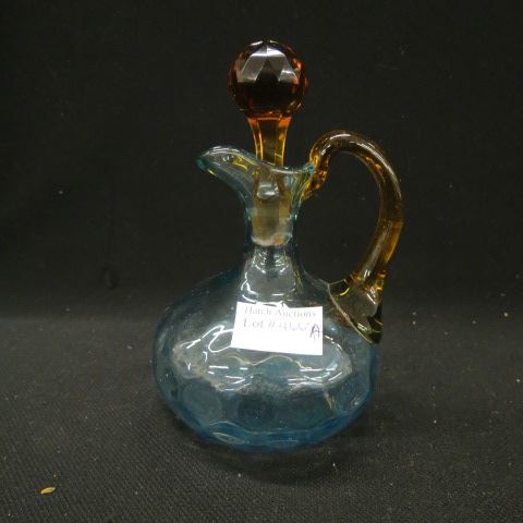 Appraisal: Blue Art Glass Creut amber handle and stopper coin spot