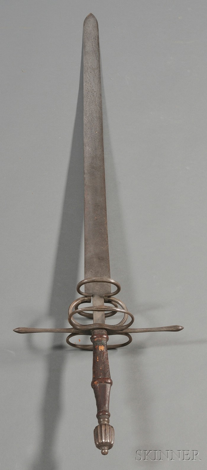 Appraisal: Steel Two-handed Sword tapered blade faceted quillons and pas d'ane