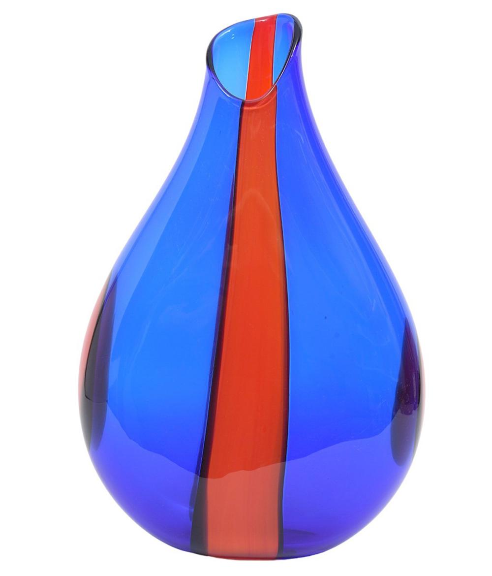 Appraisal: SEGUSO MURANO ART BLUE RED ART GLASS VASEArchimede Seguso Italy