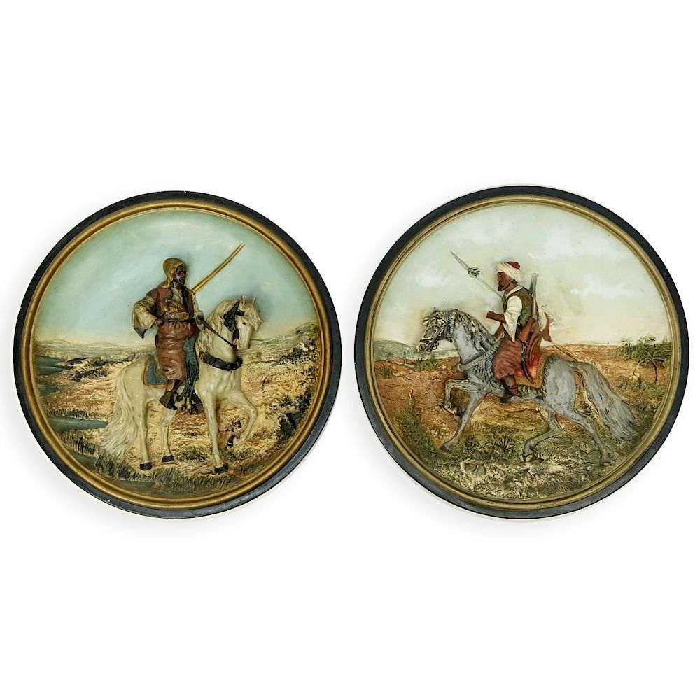 Appraisal: Pair Musterschutz Pottery Chargers Pair Musterschutz Pottery Chargers Decorated with