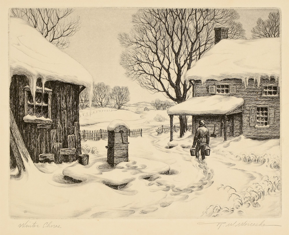 Appraisal: WOICESKE Ronau William American - ''Winter Chores'' Etching sight size