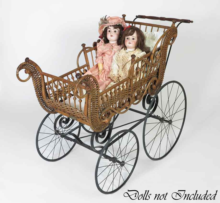 Appraisal: F A WHITNEY WICKER BABY CARRIAGE Brass plaque marked F