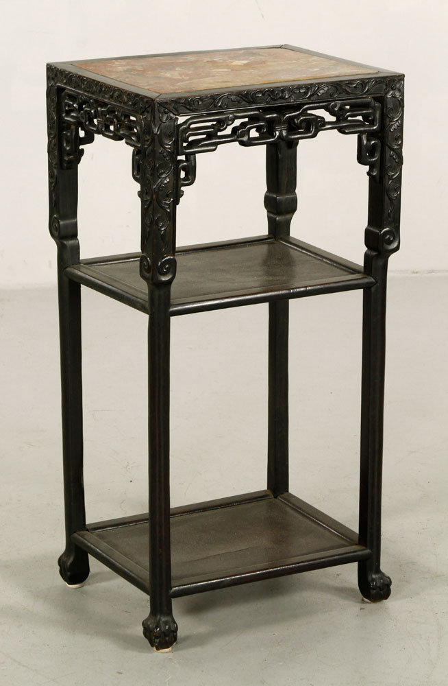 Appraisal: - Chinese -Tier Stand Chinese carved three tier stand with