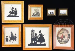 Appraisal: SIX FRAMED SILHOUETTES OF CHILDREN TOGETHER WITH A FRAMED PRINT