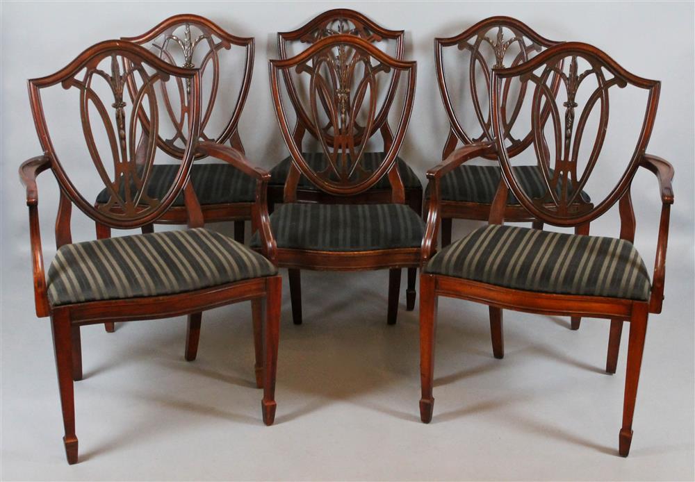 Appraisal: SET OF SIX HEPPLEWHITE STYLE DINING CHAIRS INCLUDING TWO ARM