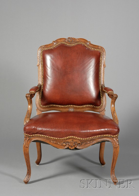 Appraisal: Louis XV Style Leather Upholstered Fauteuil a la Reine th