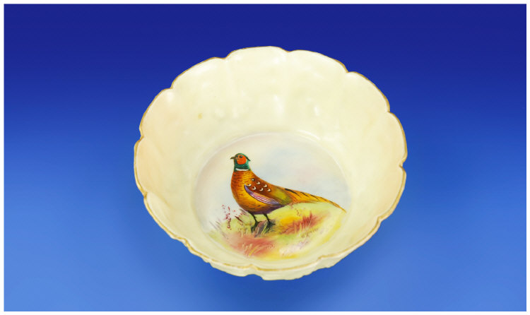 Appraisal: Locke and Co Worcester Blush Ivory Bowl handpainted to centre