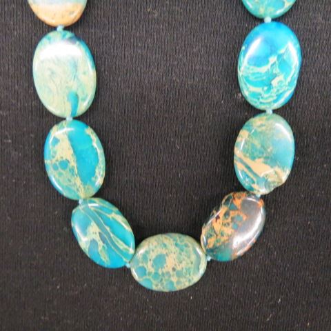 Appraisal: Ocean Jasper Necklace oval beads sterling silver clasp long