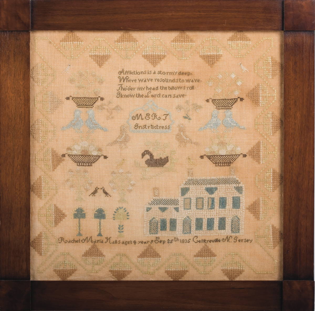 Appraisal: NEW JERSEY NEEDLEWORK SAMPLER BY RACHEL MARIA HALLS AGE YEARS