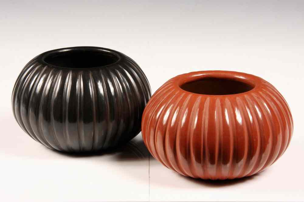 Appraisal: NATIVE AMERICAN BOWLS - Black Red Melon Bowls in glossy