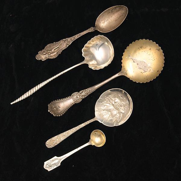 Appraisal: A group of sterling flatware Comprising Repousse bon bon spoon