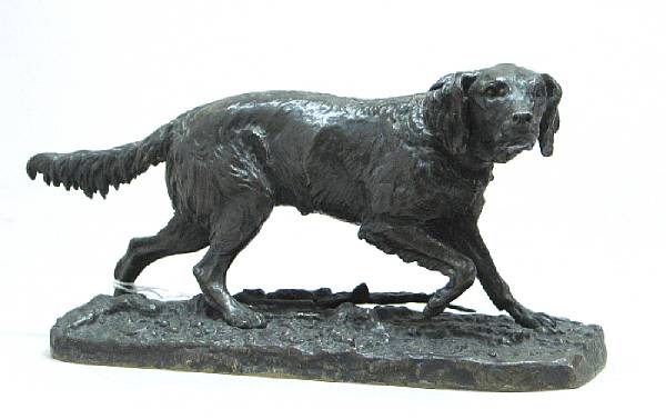 Appraisal: A patinated bronze animalier study of a dog Chien pagneul